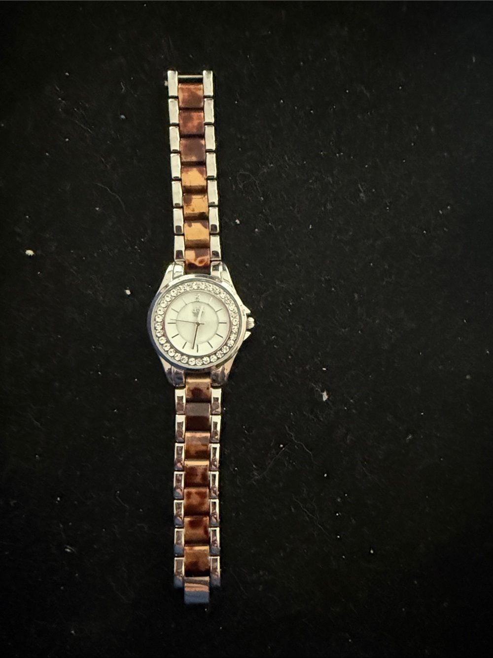 Premier Designs Women’s Silver Tone Rhinestone Bracelet Watch Brown Link Quartz